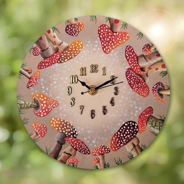 Red Mushroom Fantasy Wall Clock