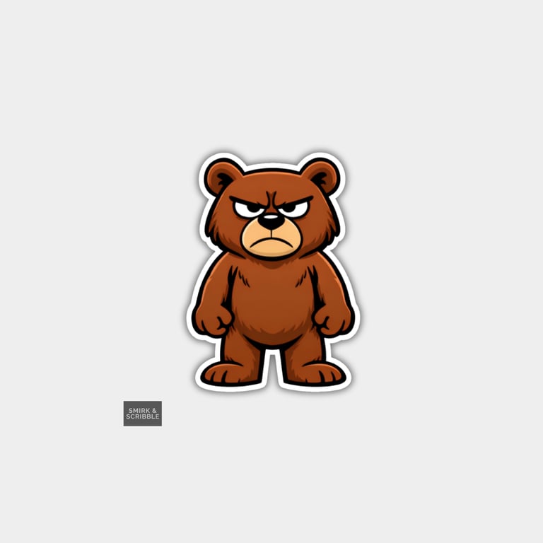 Funny Novelty Vinyl Sticker - Grumpy Brown Bear
