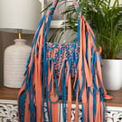 Coral & Electric Blue Loop Handmade Crochet Shoulder Bag