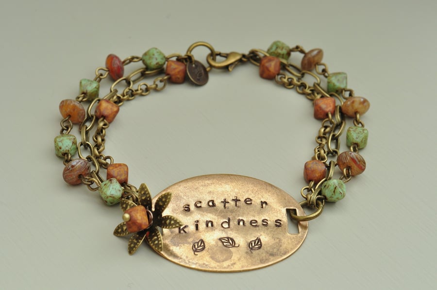 Scatter Kindness Metal Stamped & Czech Bead Bracelet