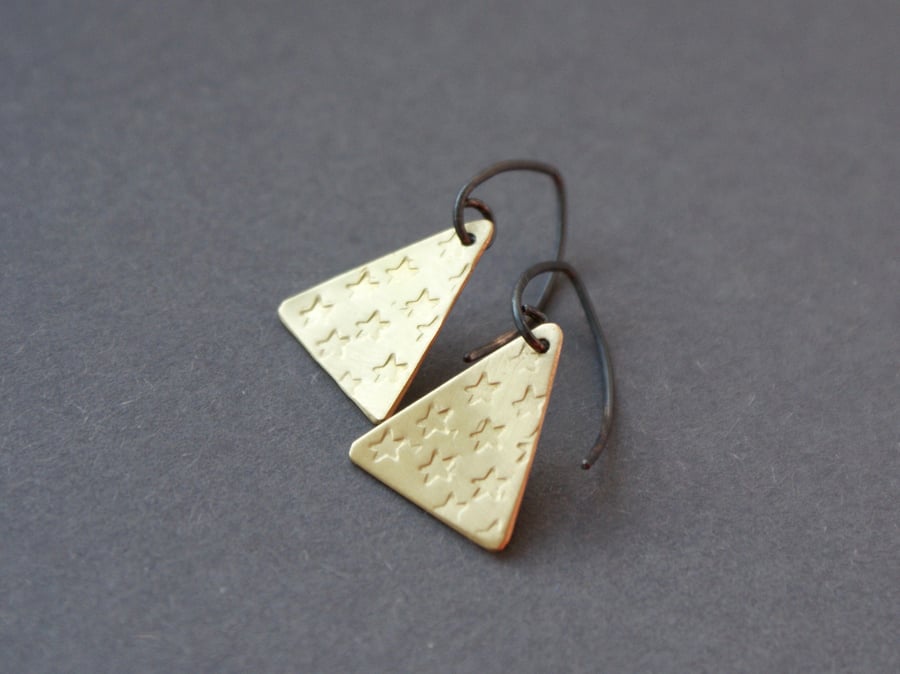 Brass star triangle earrings extra small