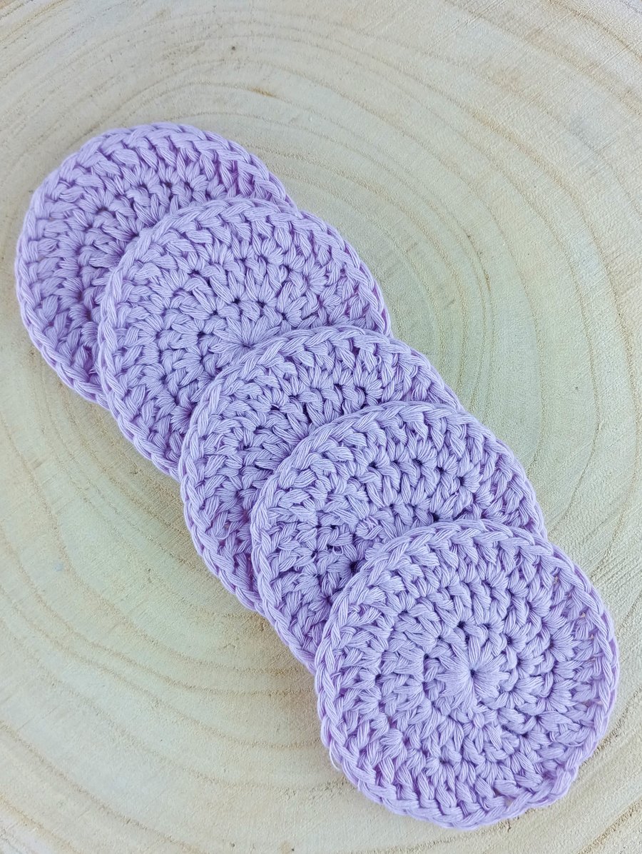 Face Scrubbies - Set of 5 lilac face scrubbies in cotton rich yarn