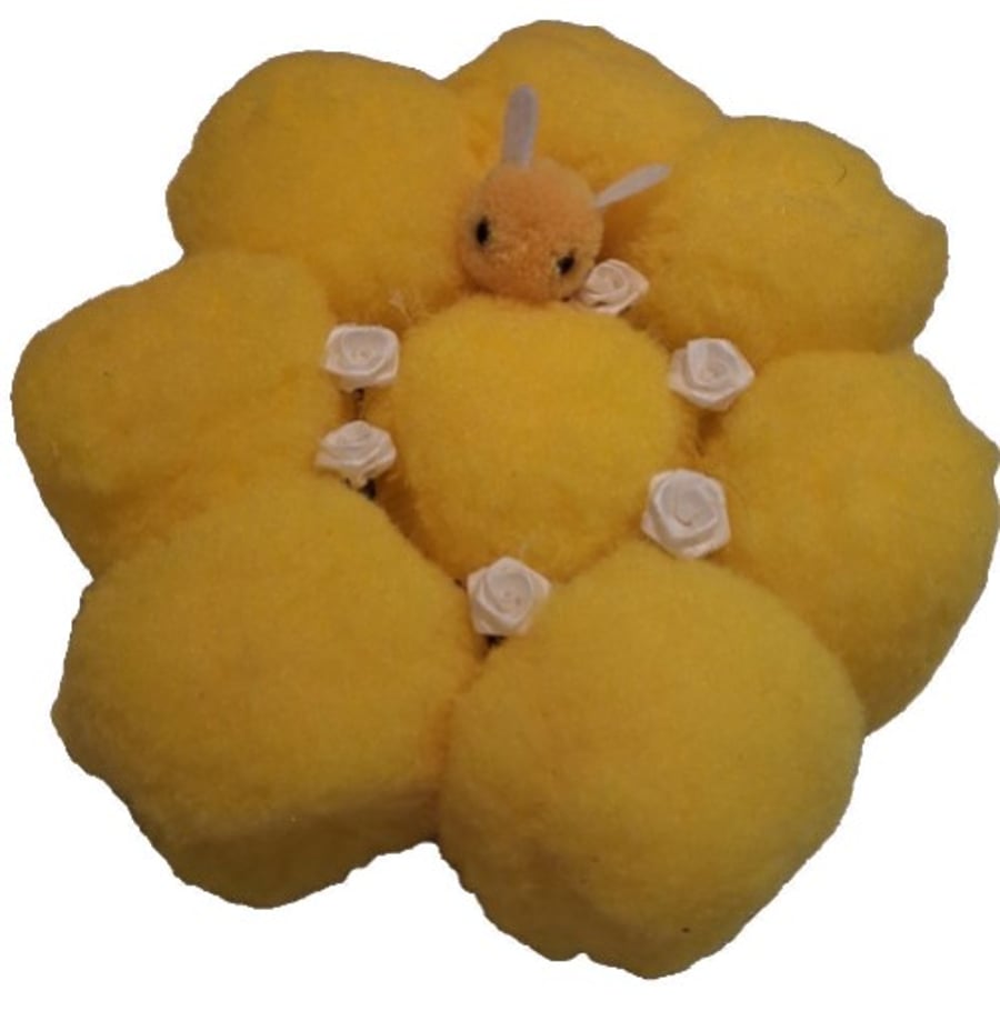 Handmade Yellow Flower & Bee Pom-Pom Coaster