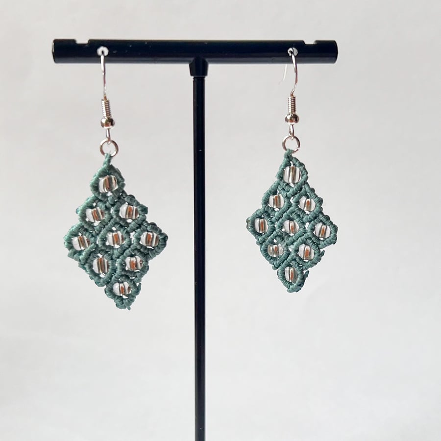 Earrings Macrame with Beads Duck Egg Blue FRE... Folksy