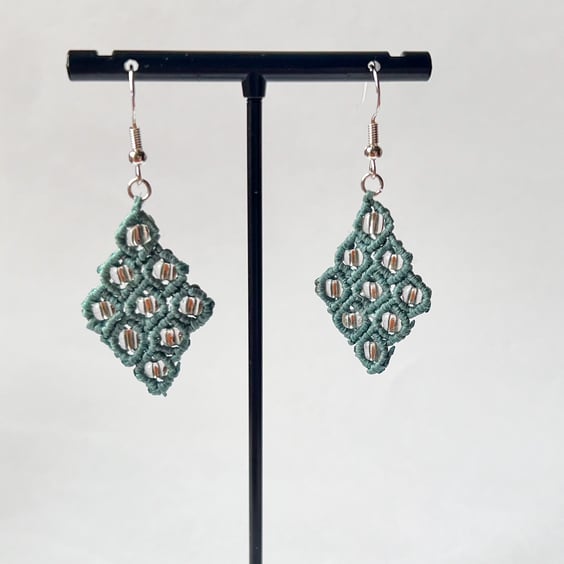 Earrings Macrame with Beads - Duck Egg Blue FREE UK P&P