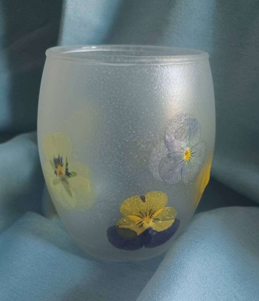 Tealight Candle Holder with Pansies