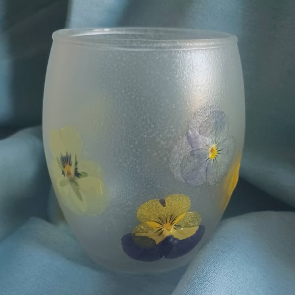 Tealight Candle Holder with Pansies