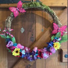 Rustic flower wreath butterflies