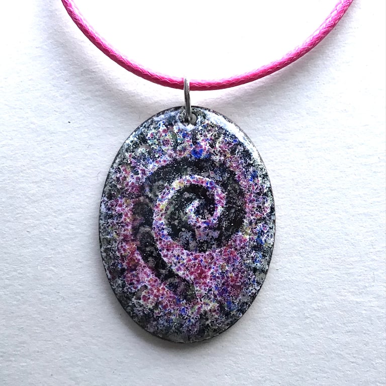 Oval Enamelled Pendant with Spiral Motif - 'Perfectly Imperfect'