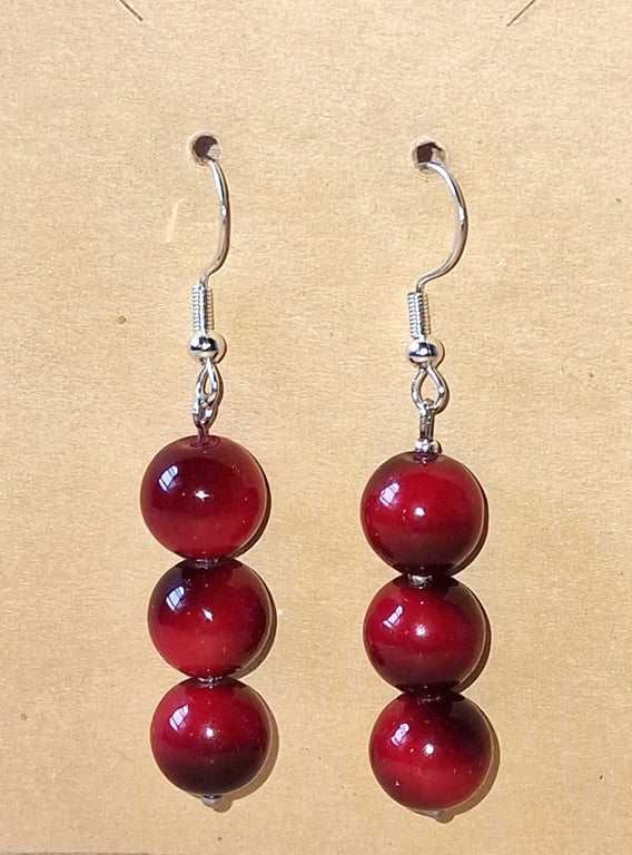 Red Coral Style Earrings - 925 Silver Hooks - Elegant Red Jewellery