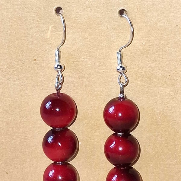 Red Coral Style Earrings - 925 Silver Hooks - Elegant Red Jewellery