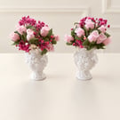 Handmade Dollhouse Floral Urn Pair – Pink Miniature Flower Arrangements