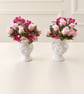 Handmade Dollhouse Floral Urn Pair – Pink Miniature Flower Arrangements