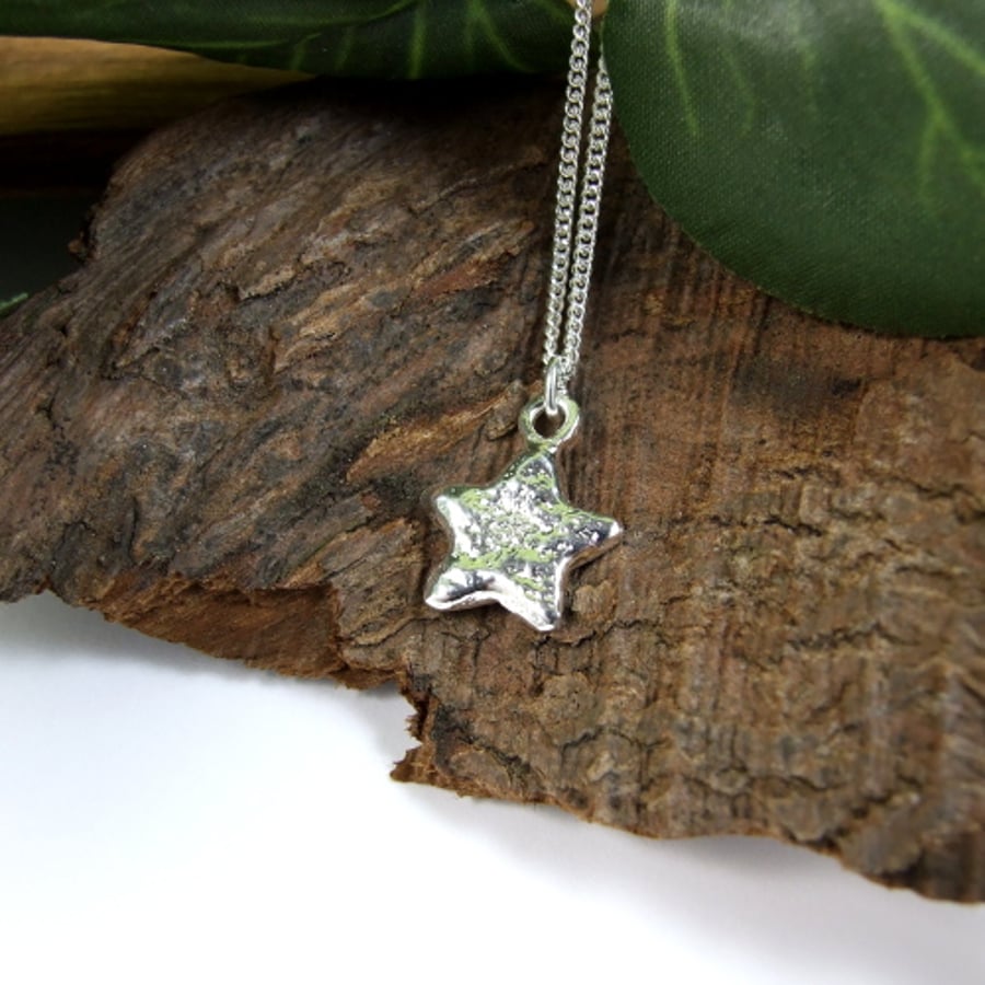 Textured Silver Star Pendant, Recycled Silver Necklace