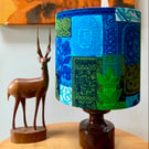 Vibrant Maximalist Mid Century Blue Green  Barkcloth Vintage Fabric Lampshade 