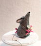 Little Grey Felt Mouse with Pretty Bouquet, Handmade Home Decor, Gift