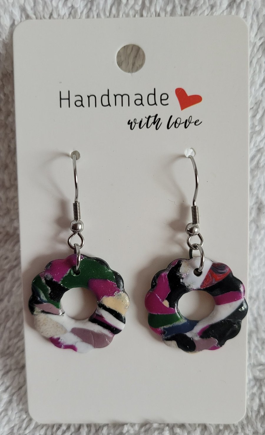 Handmade Polymer Clay Multicoloured Hoop Earrings, 316 Surgical Stainless Steel