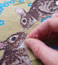 Rabbits in forget-me-not heart tea towel design, organic cotton, hanging loop - Image 8
