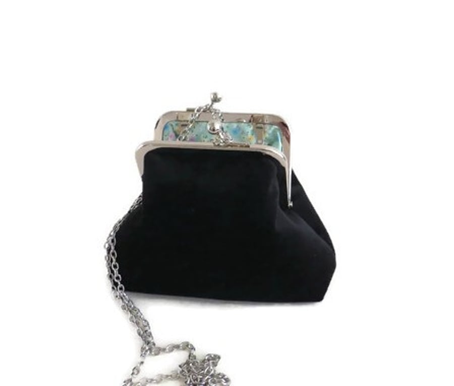 Black velvet crossbody bag with cotton lining ,... Folksy