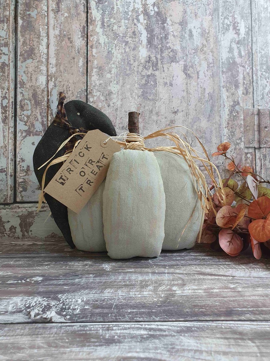 Pale Blue Primitive Pumpkin decoration with crow