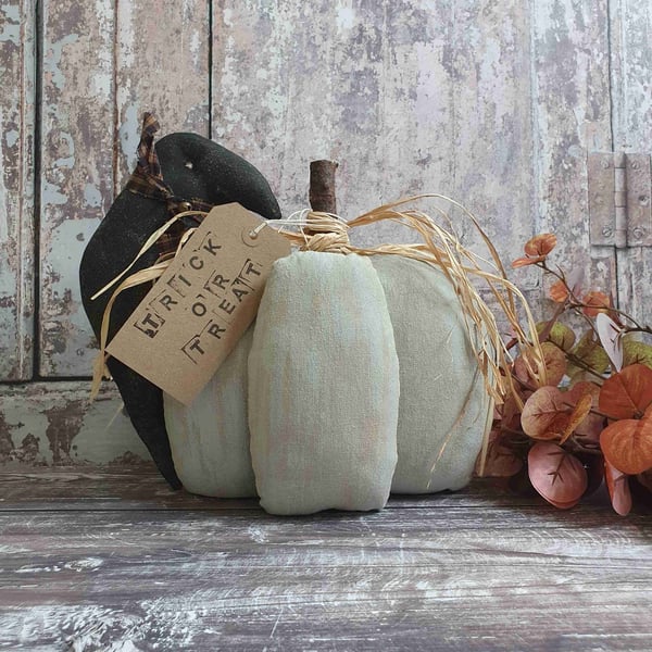 Pale Blue Primitive Pumpkin decoration with crow