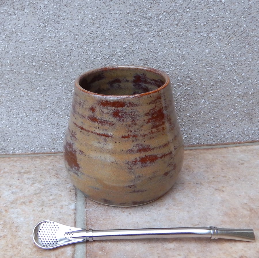 Yerba Mate gourd calabash cup bowl bombilla wheel thrown in stoneware pottery 