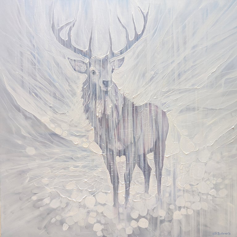 Resilience, a Winter White Stag painting