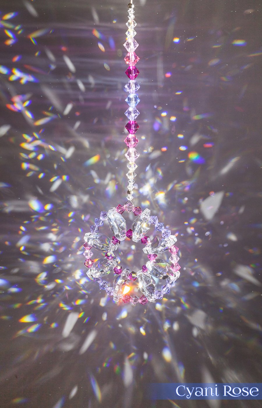 Suncatcher beautiful sparkly Swarovski hanging decoration in pink purple