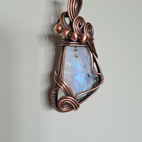 Natural Raw Moonstone & Copper Unisex Pendant Necklace Gift Crystal Jewellery 