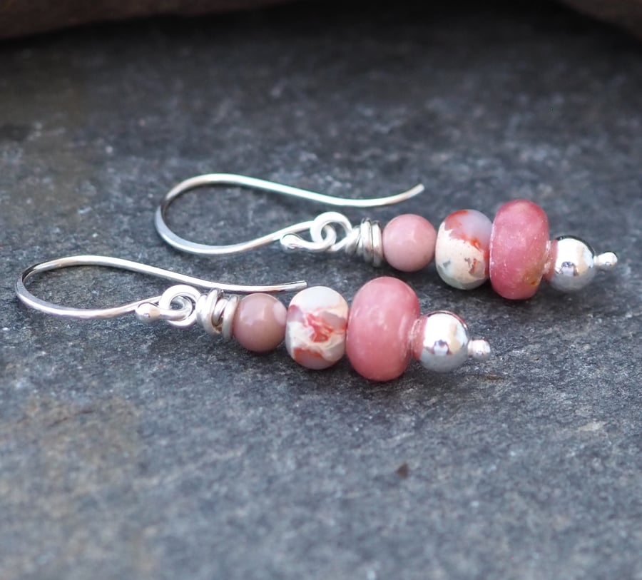 Rose Jade Silver Drop Earrings