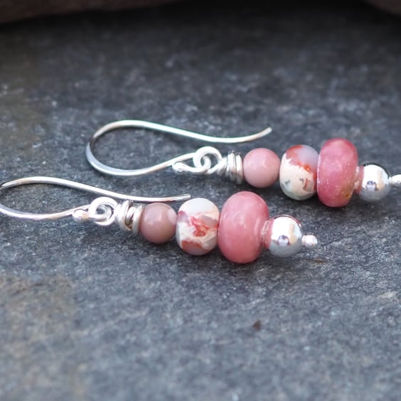 Rose Jade Silver Drop Earrings