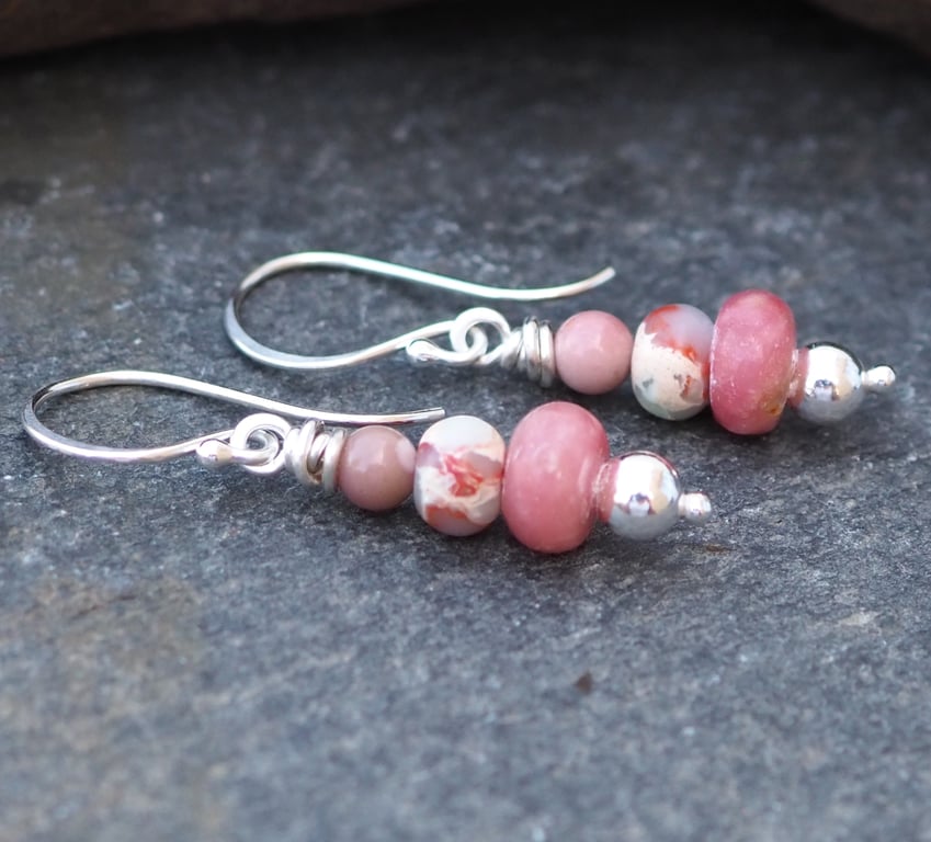 Rose Jade Silver Drop Earrings