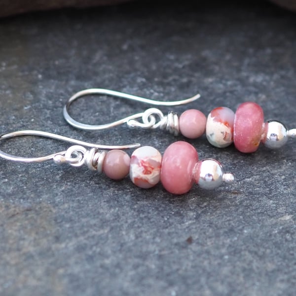 Rose Jade Silver Drop Earrings