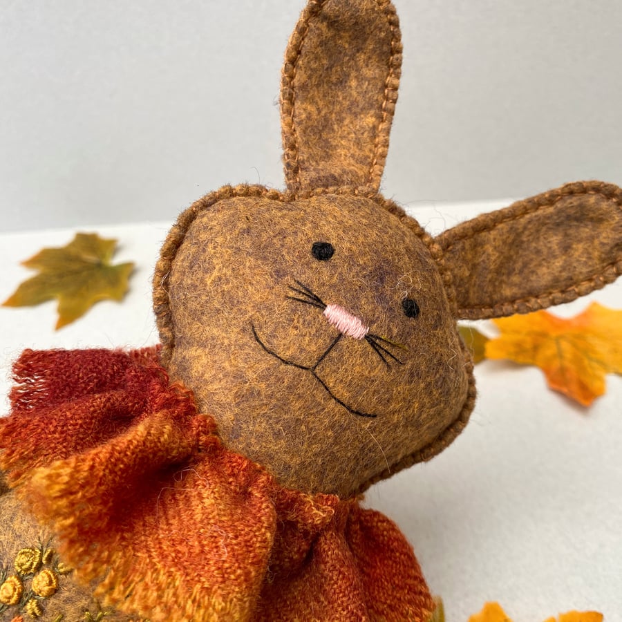 Rabbit, woodland bunny, hand embroidered felt animal doll, wall decor
