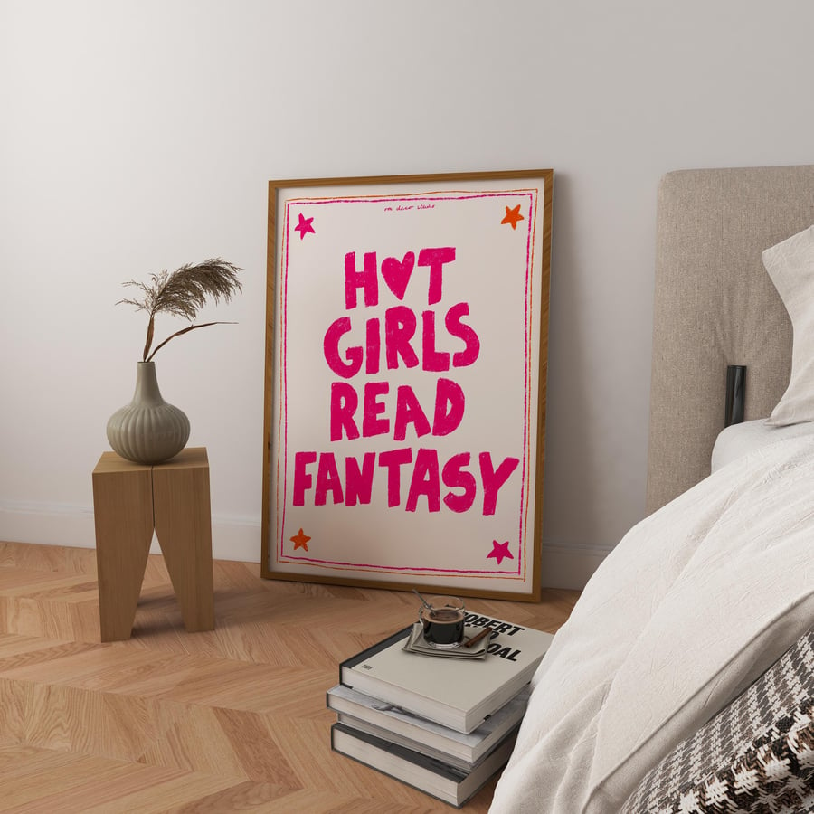 Hot Girls Read FantasyArt Print Poster, Quote Poster, Trendy Retro Print, Heart 