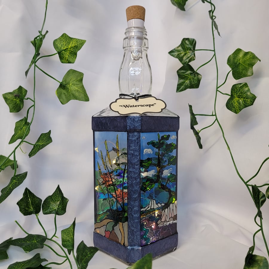 Waterscape - Handpainted Bottle Lamp