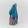 Turquoise Moongazing Hare small - Raku fired ceramic pottery animal sculpture