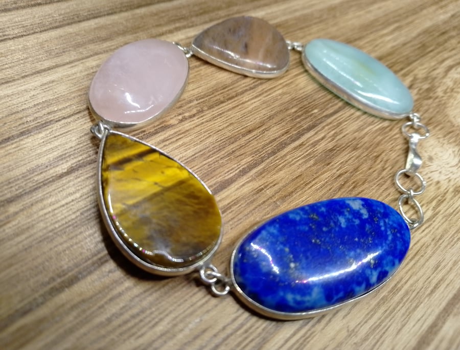 Rose quartz , peach moonstone, amazonite, tigers eye , lapis lazuli bracelet 