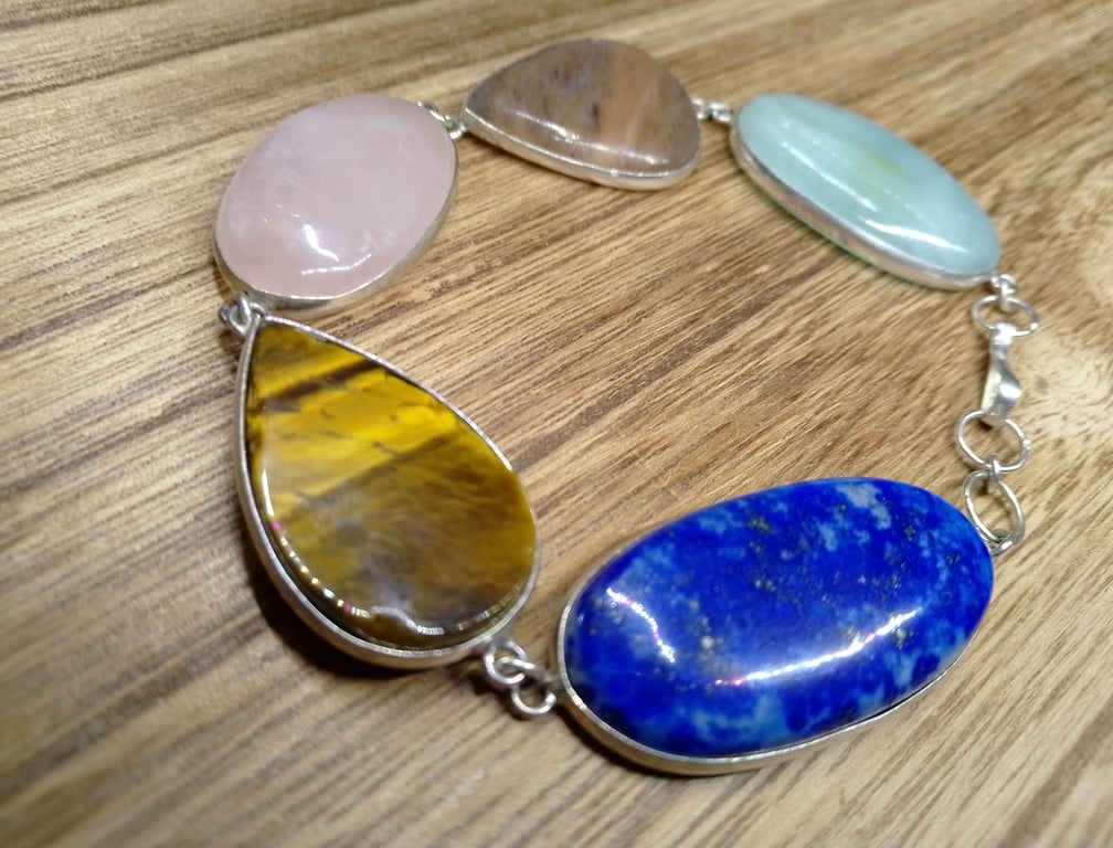 Rose quartz , peach moonstone, amazonite, tigers eye , lapis lazuli bracelet 