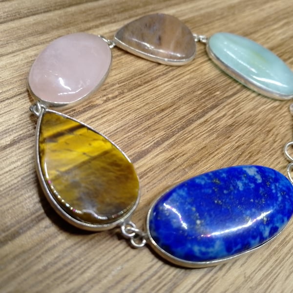 Rose quartz , peach moonstone, amazonite, tigers eye , lapis lazuli bracelet 
