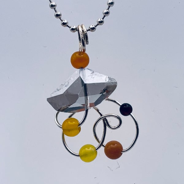 Beautiful agate autumnal beads with Swarovski trapezium pendant