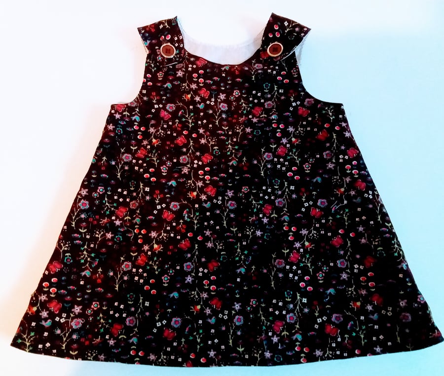 Dress, 12-18 months, A line dress, pinafore, needlecord, flowers, floral print 