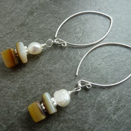 sterling silver earrings, pearl and shell