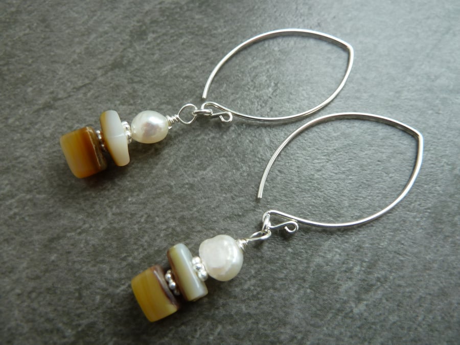 sterling silver earrings, pearl and shell