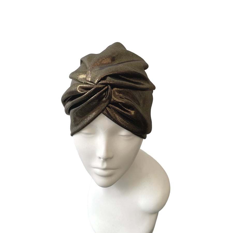 Gold Metallic Twist Turban Hat, Festive Christmas and Party Head Wrap Turban