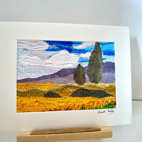 Thank you Vincent, original landscape textile art print 