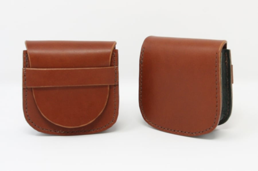 Large brown leather coin purse
