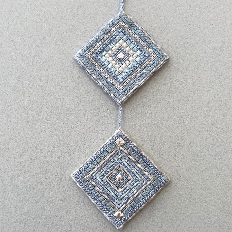 Delicate needlepoint wall hanging, canvaswork tiles wall decor