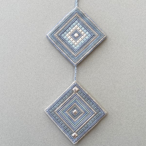 Delicate needlepoint wall hanging, canvaswork tiles wall decor