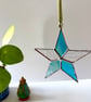 Iridescent blue teal stained glass star, stained glass Christmas decoration  - Image 5